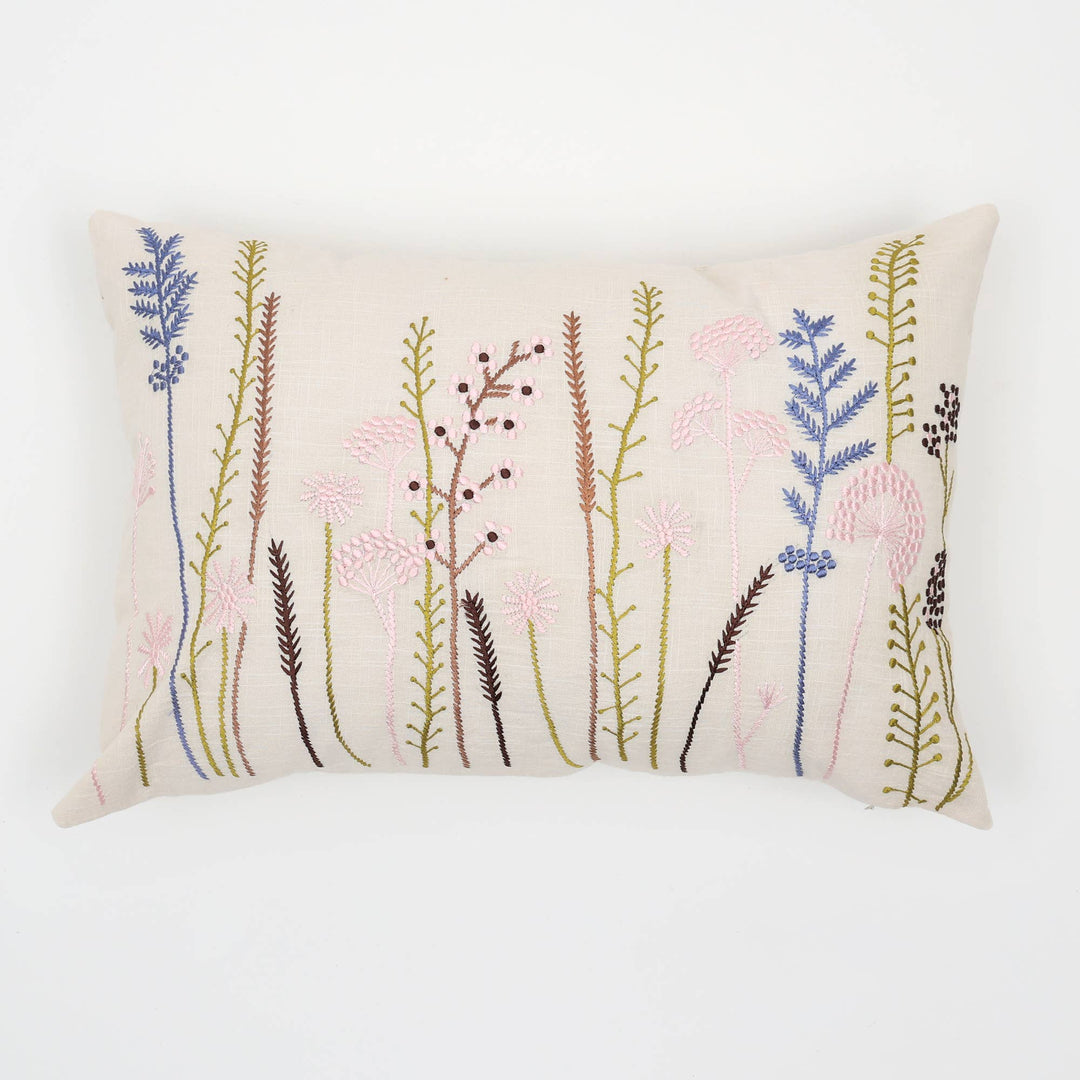 Floral Elegance Embroidered Cushion 16" x 24" – A Timeless Accent with Artistic Flair