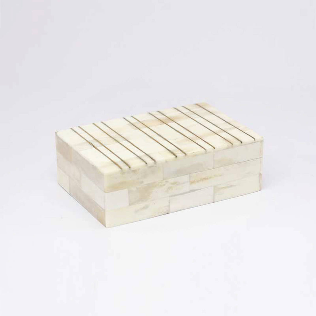 Bone & Brass Jewellery Box / Ivory Bone / Set of 2 - 5.25x7.25