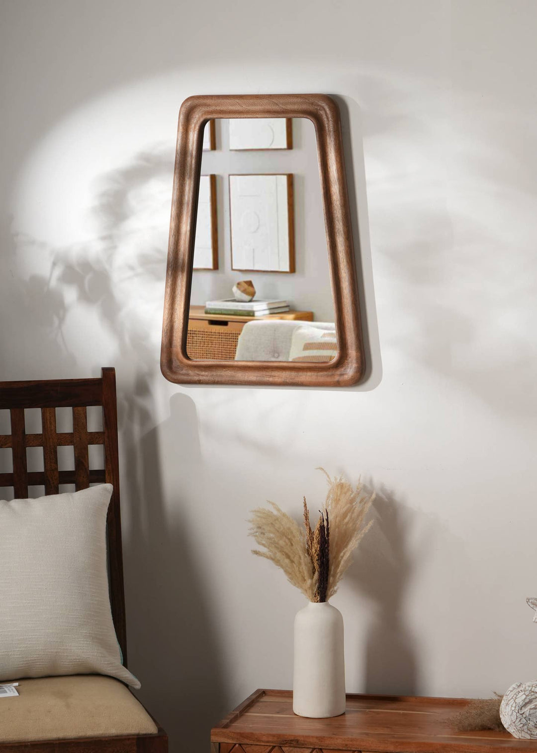 Trapezoid Wooden Wall Mirror