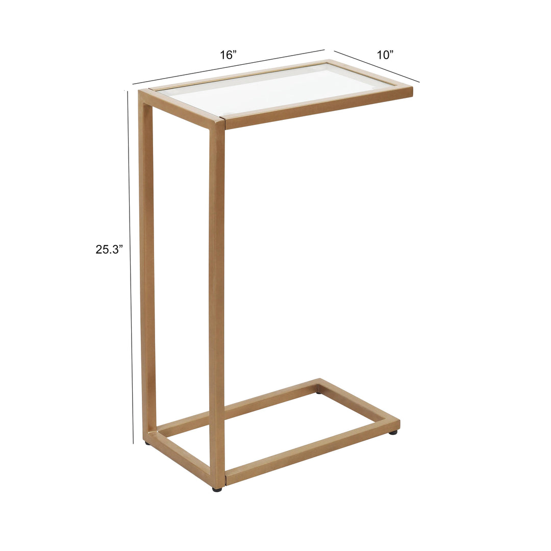 Sidetable With Glass Top And Stainsteel Metal Base