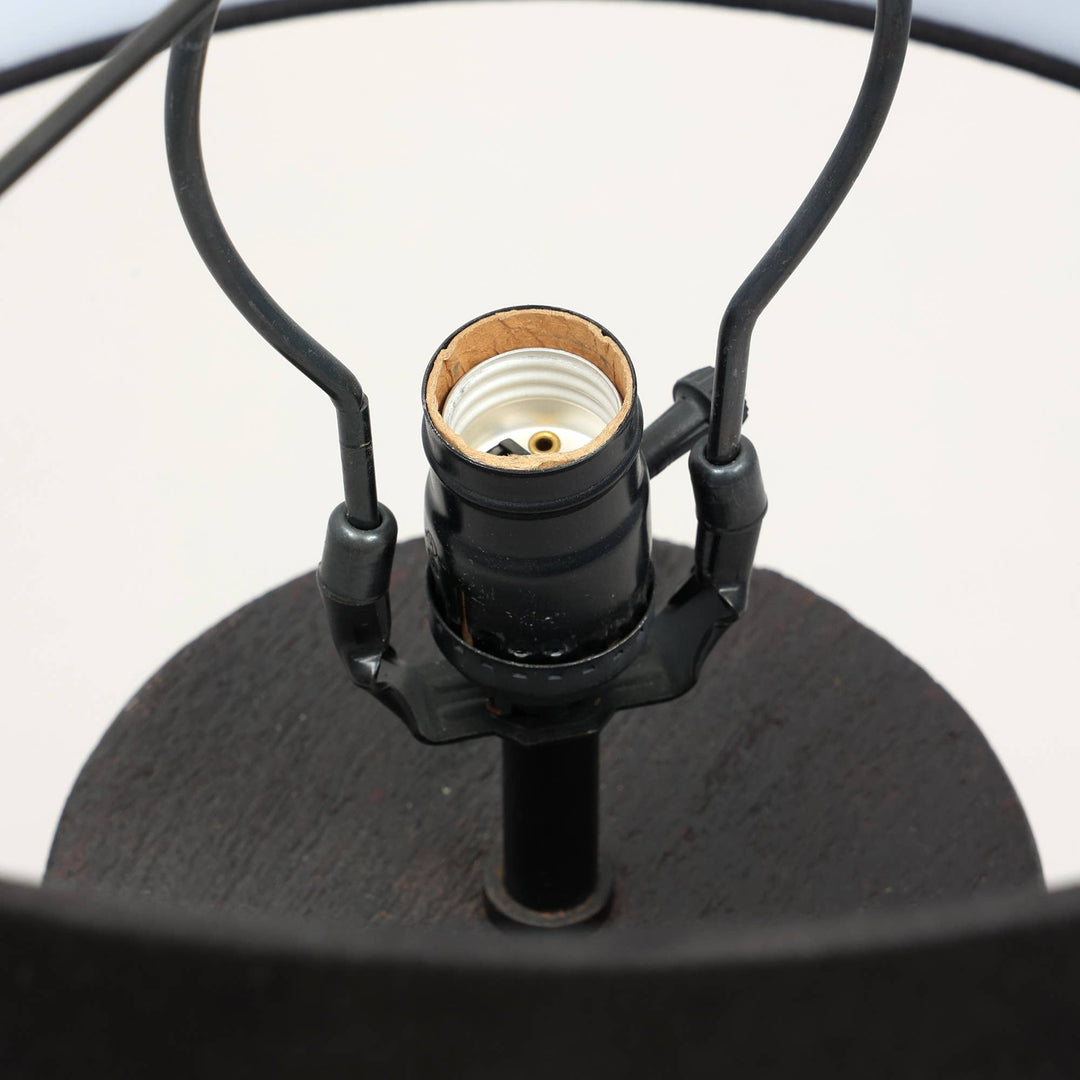Handcrafted Wood Table Lamp with Black Fabric Shade – 16.5" x 16.5" x 29"