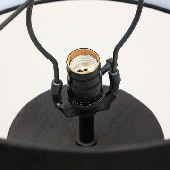 Handcrafted Wood Table Lamp with Black Fabric Shade – 16.5" x 16.5" x 29"