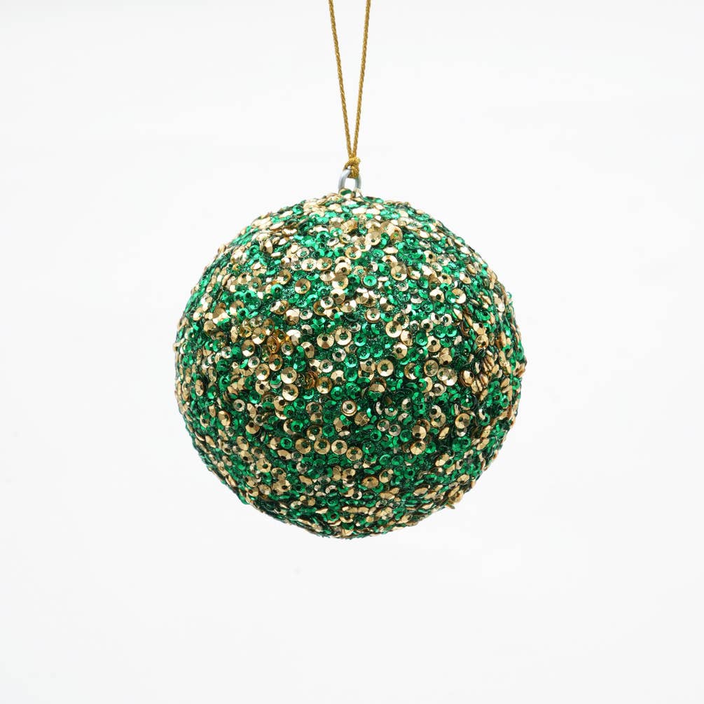 Sequins Lac Ball Hanging Ornament- Gold & Green