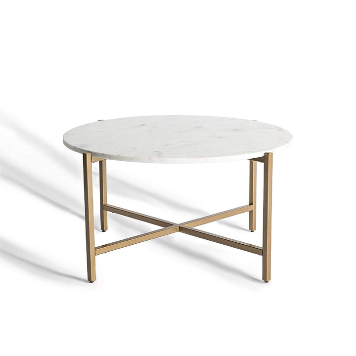 White Marble Coffee Table with Golden Metal Frame