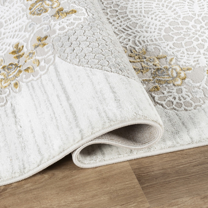 Troy Modern Geometric Floral Area Rug | Soft Polyester Indoor Rug |  Abstract Circle Design