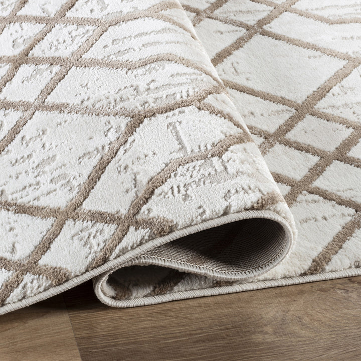 Troy Geometric Trellis Area Rug  | Soft Polyester Rug | Modern Moroccan Lattice Design Indoor Rug for Living Room, Bedroom & Dining Room