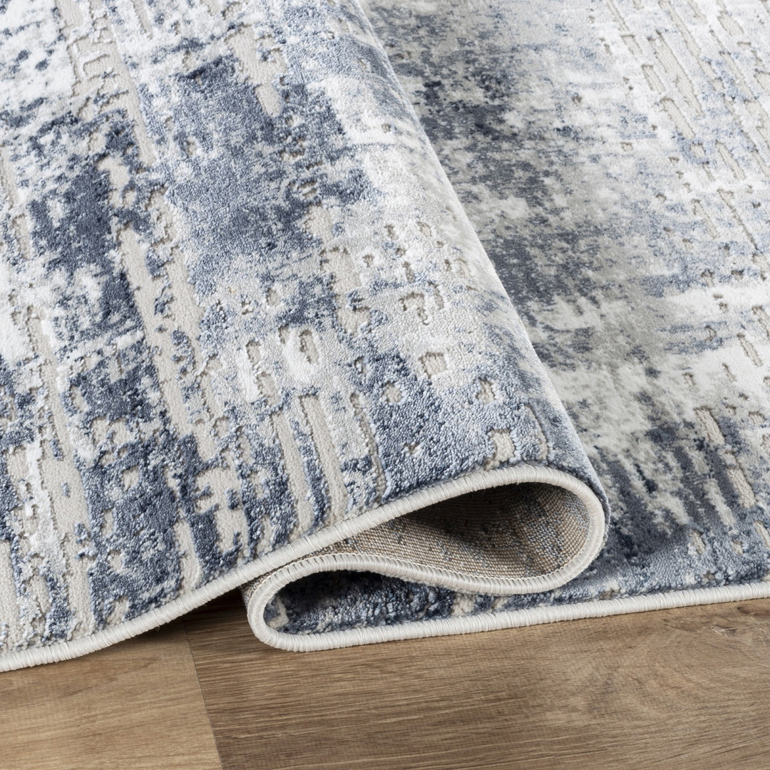Troy Abstract Modern Area Rug, Soft Polyester Cut Pile Carpet, Neutral Beige & Ivory Distressed Design, 0.39" Pile Height, Living Room, Bedroom & Dining Room Rug