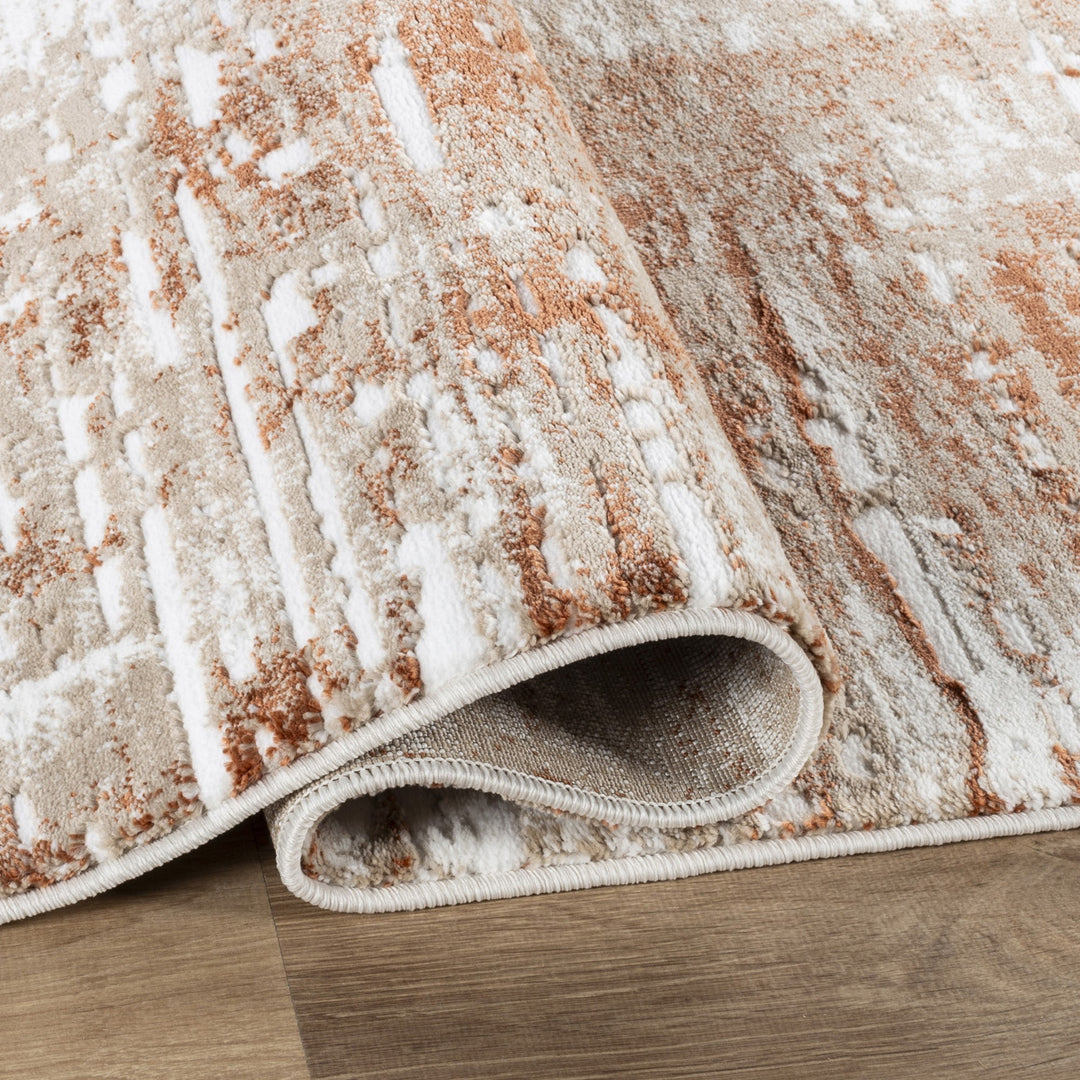 Troy Abstract Modern Area Rug, Soft Polyester Cut Pile Carpet, Neutral Beige & Ivory Distressed Design, 0.39" Pile Height, Living Room, Bedroom & Dining Room Rug