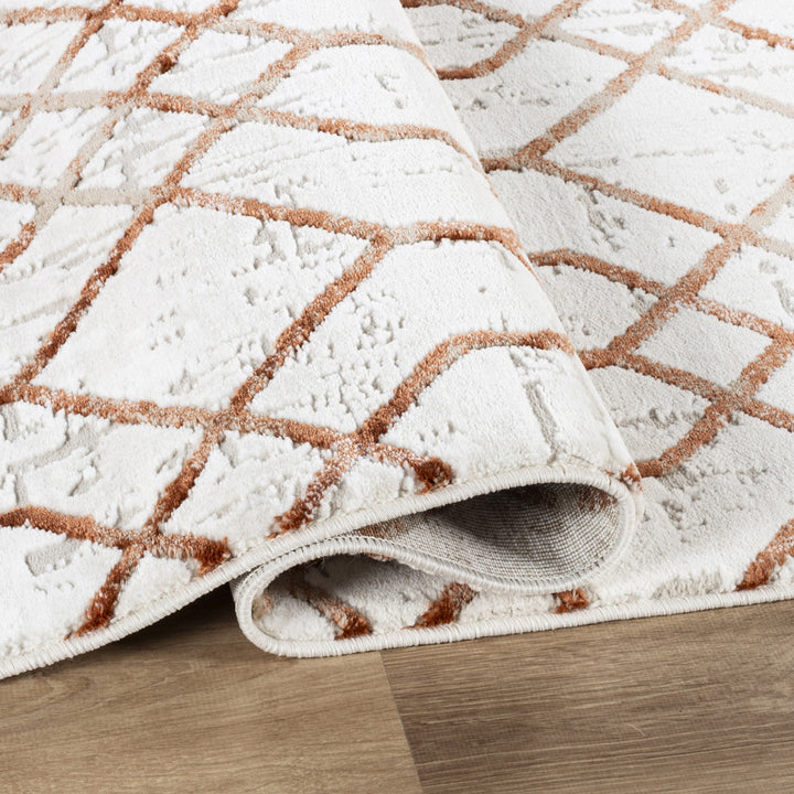 Troy Geometric Trellis Area Rug  | Soft Polyester Rug | Modern Moroccan Lattice Design Indoor Rug for Living Room, Bedroom & Dining Room