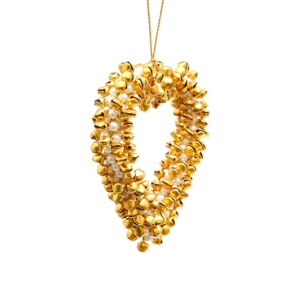 Pearl & Jingle Bell Heart Hanging Ornament