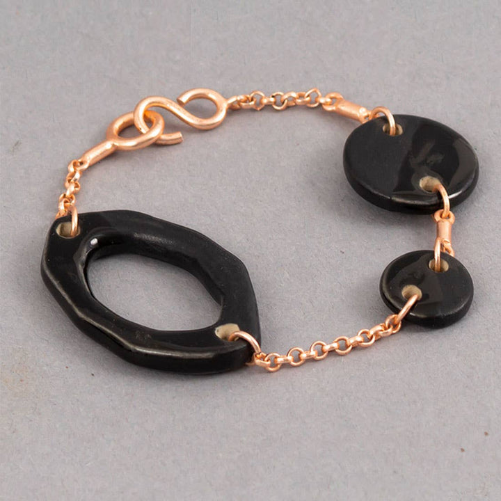 Nightfall Ceramic Bracelet / Rose Gold & Black - Brass / L-7.5 Inches / Moq - 4 Pcs