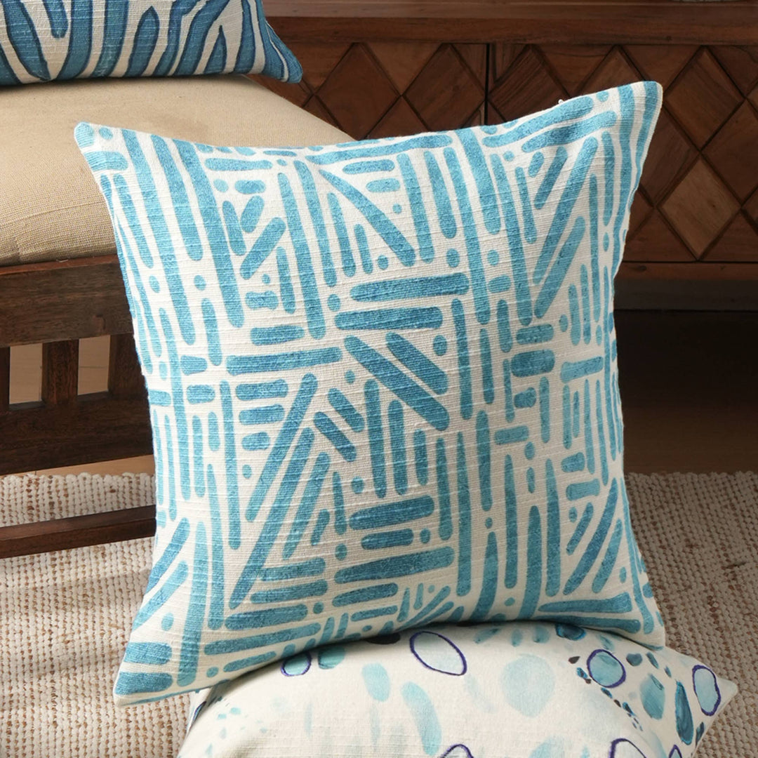 Seafoam Illusions Printed Pillow-Blue & White 18"X18"