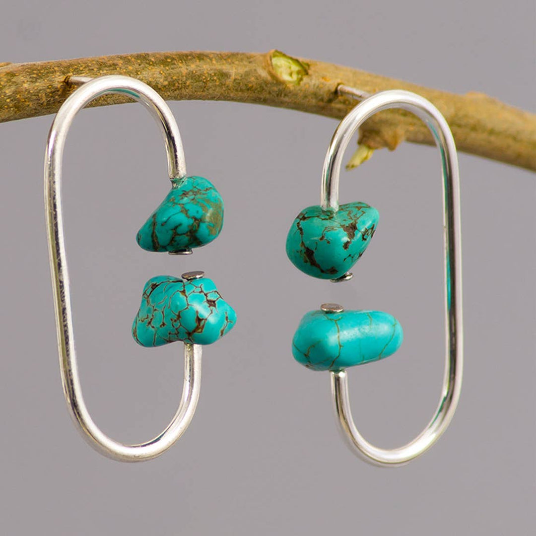 Orient Stud Earrings / Silver & Sea Green - Brass & Semi Precious Stone / 1.5 X 0.75 Inches (L X W) / Moq - 4 Pairs