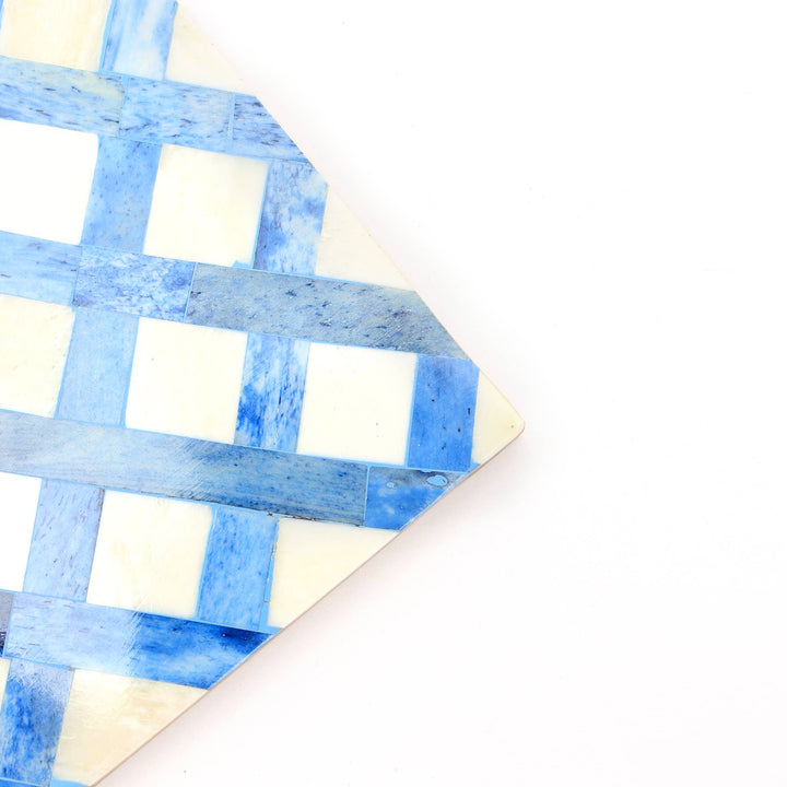 White/Blue Dyed Bone Inlaid Square Coaster Set - 4"x4", Set of 4