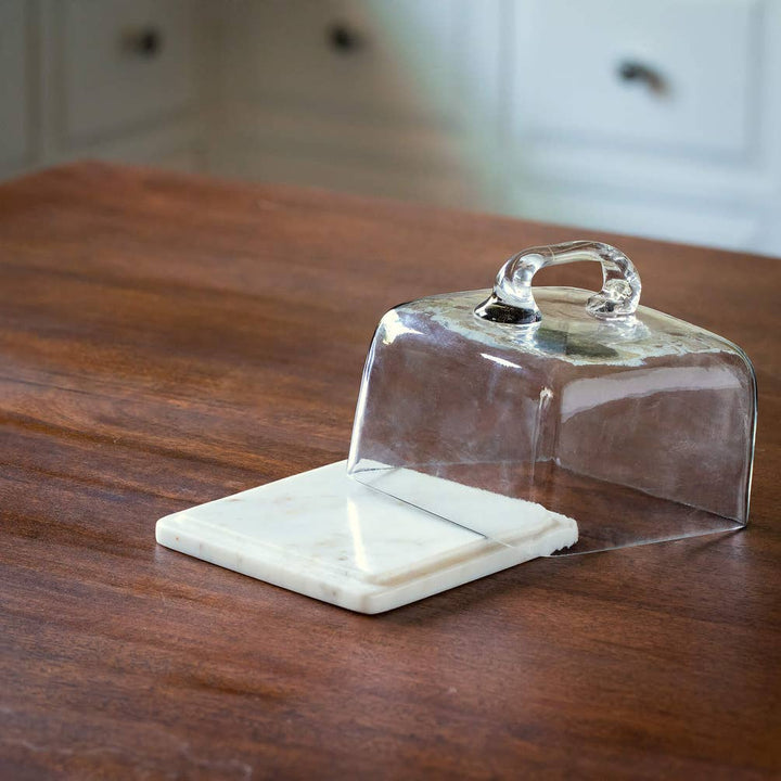 Square Glass Cloche With Marble Base