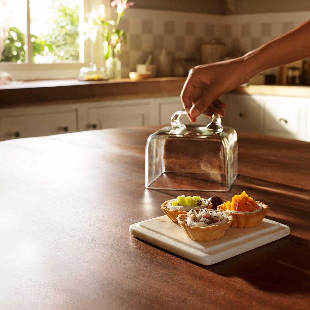 Square Glass Cloche With Marble Base