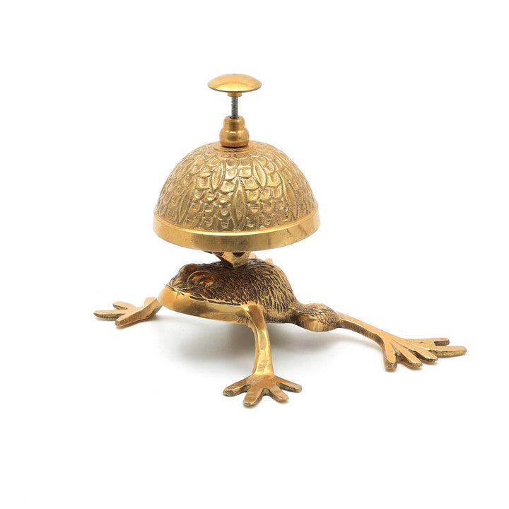 Decorative Gold-Plated Brass Finish Desk Bell in Frog Design - 6" Dia
