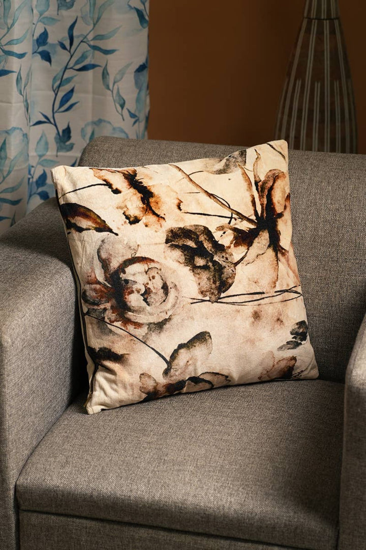 100% Cotton Velvet Printed Cushion Beige,Black