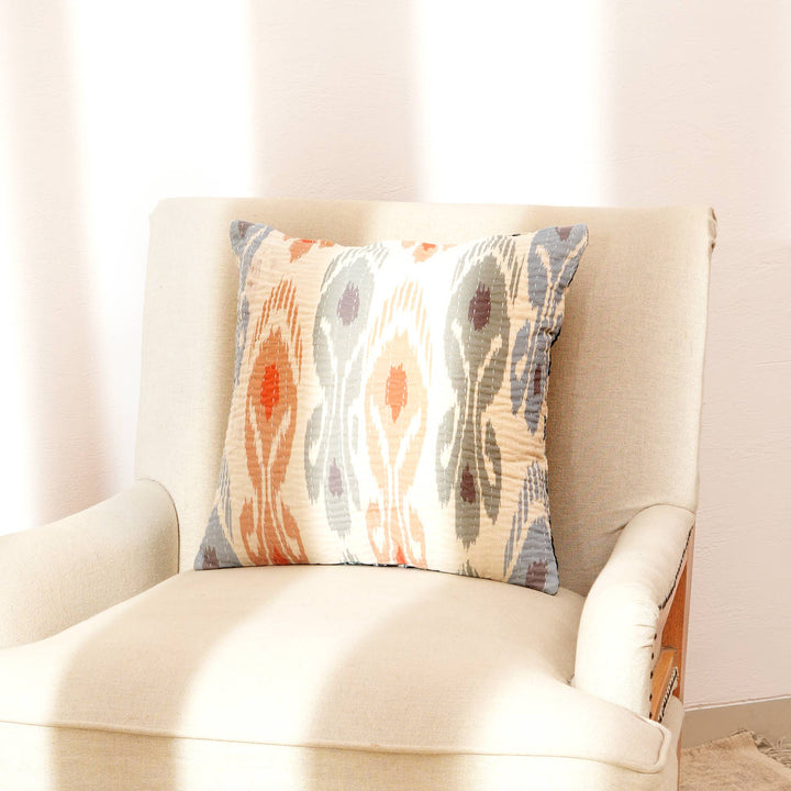 Dual Side Printed Throw Pillow with Kantha Embroidery - 18"X18"