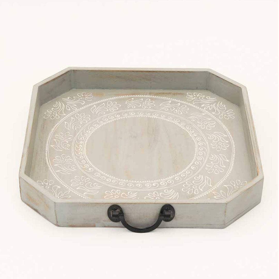 Wooden Tray - Grey & White