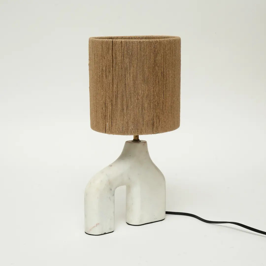 Finto Pony Table Lamp - Brown MDF Shade & White Resin Base |