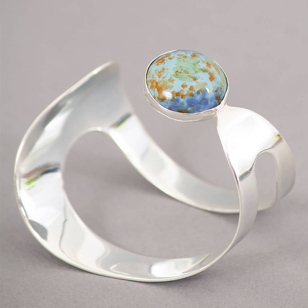 Missmoss Bangle / Silver & Turquoise - Brass & Ceramic / D-2.50 Inches (L X W) / Moq - 4 Pcs