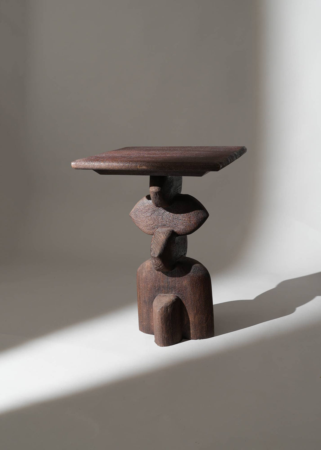 Handcrafted African Boho Solid Wood End Table – 16" x 16" x 22"