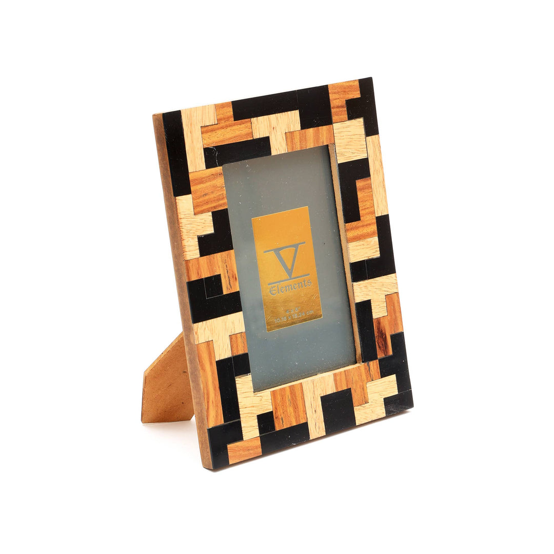 Black Resin with Sheesham & Mango Wood Tetris Inlaid Pattern - 4"x 6"