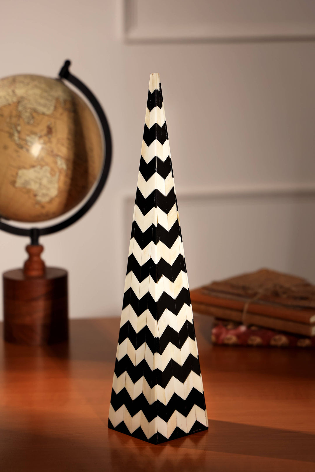 Zigzag Cone Pillar Sculpture | Black & White | Modern Décor