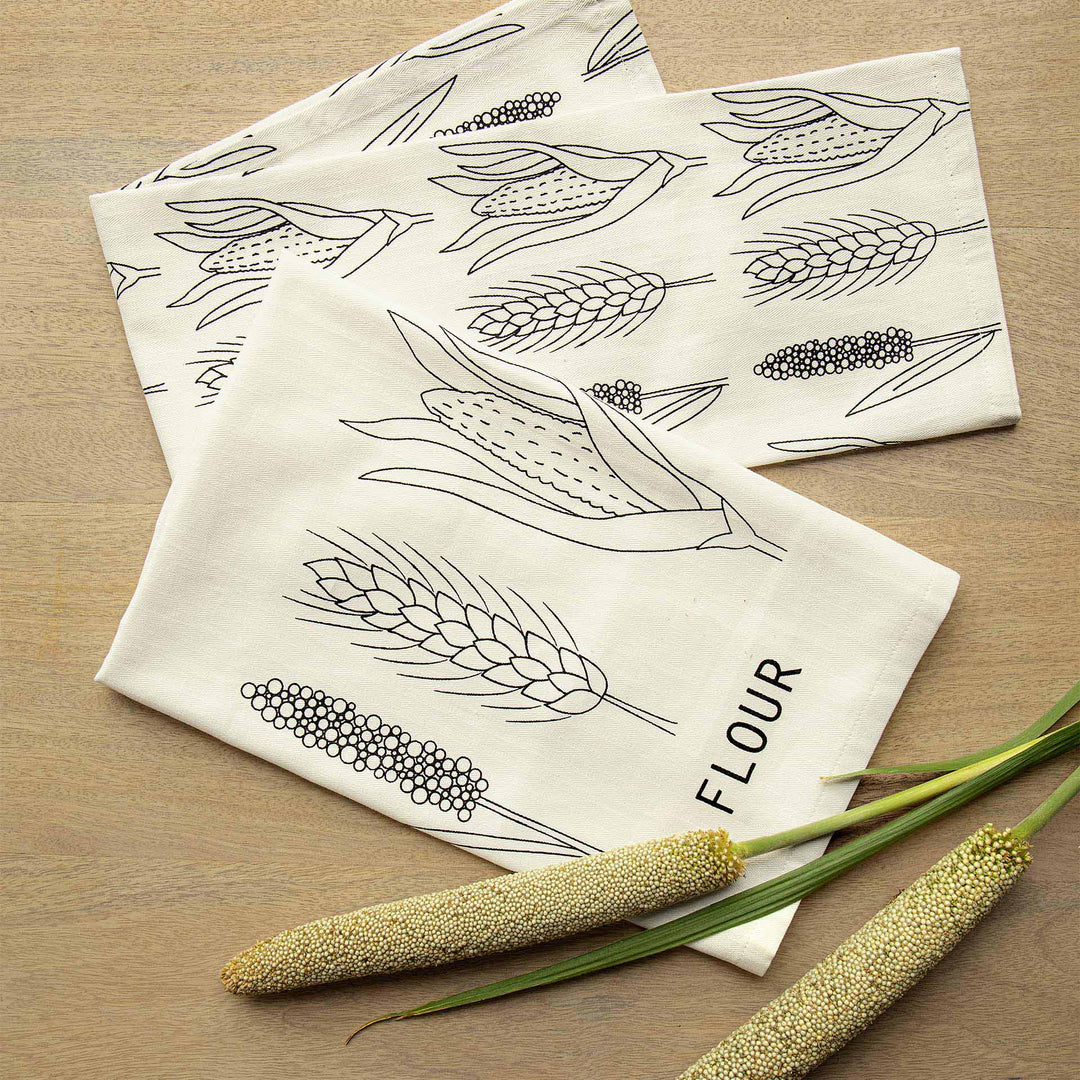 Flour Dish Towel Printed / White & Black - Cotton / Set Of 2 Pcs / 28 X 20.5 Inches (L X W) / Moq - 10 Sets