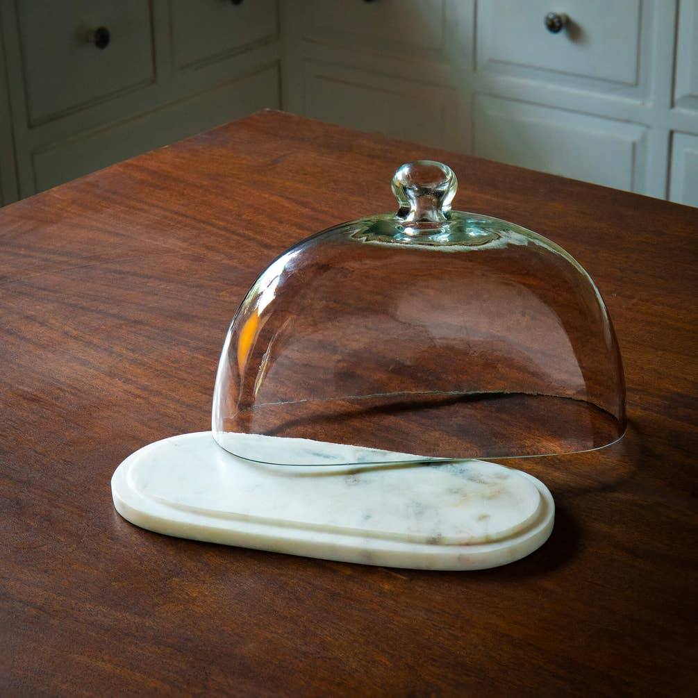 Oval Glass Cloche With Marble Base