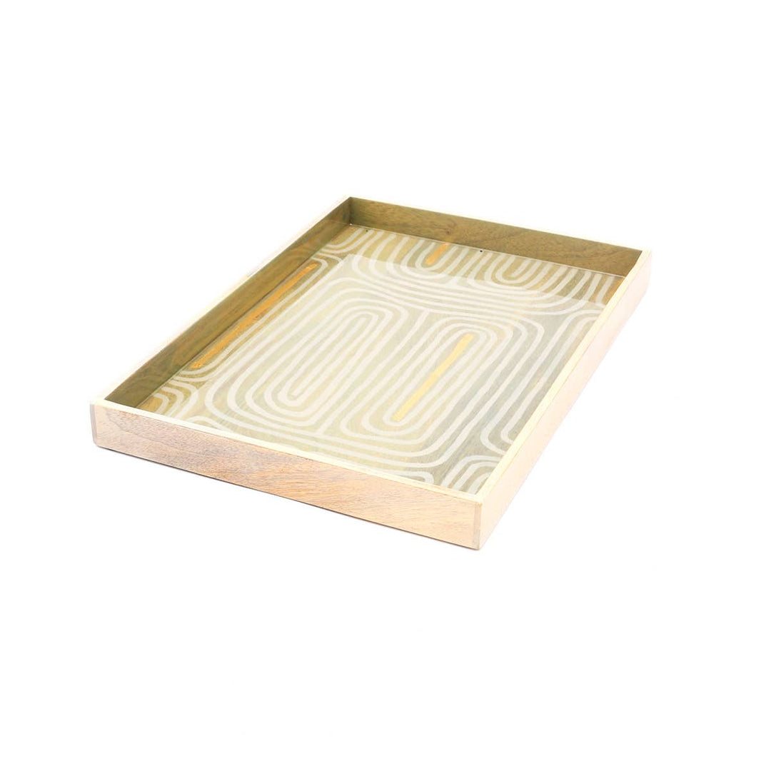 Wooden Stripe Painted Enamel Yellow Painted Tray