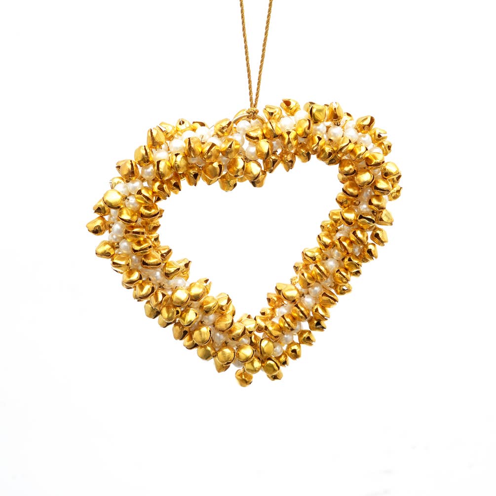 Pearl & Jingle Bell Heart Hanging Ornament