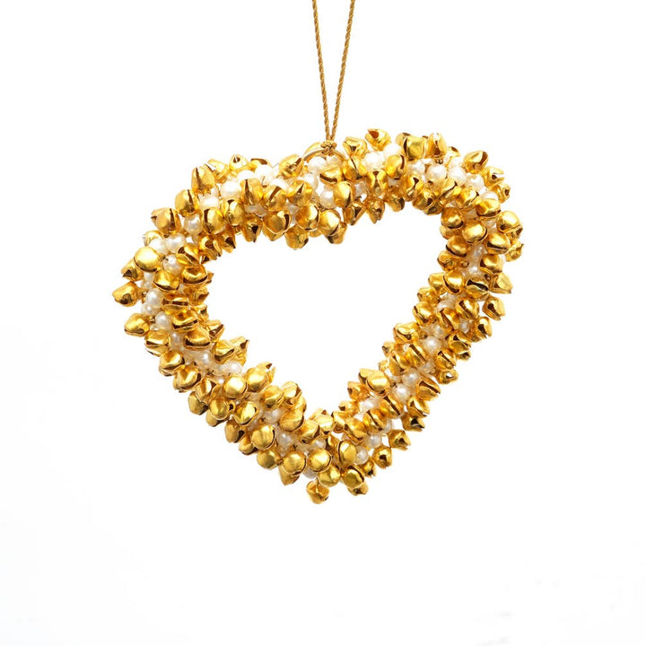Pearl & Jingle Bell Heart Hanging Ornament