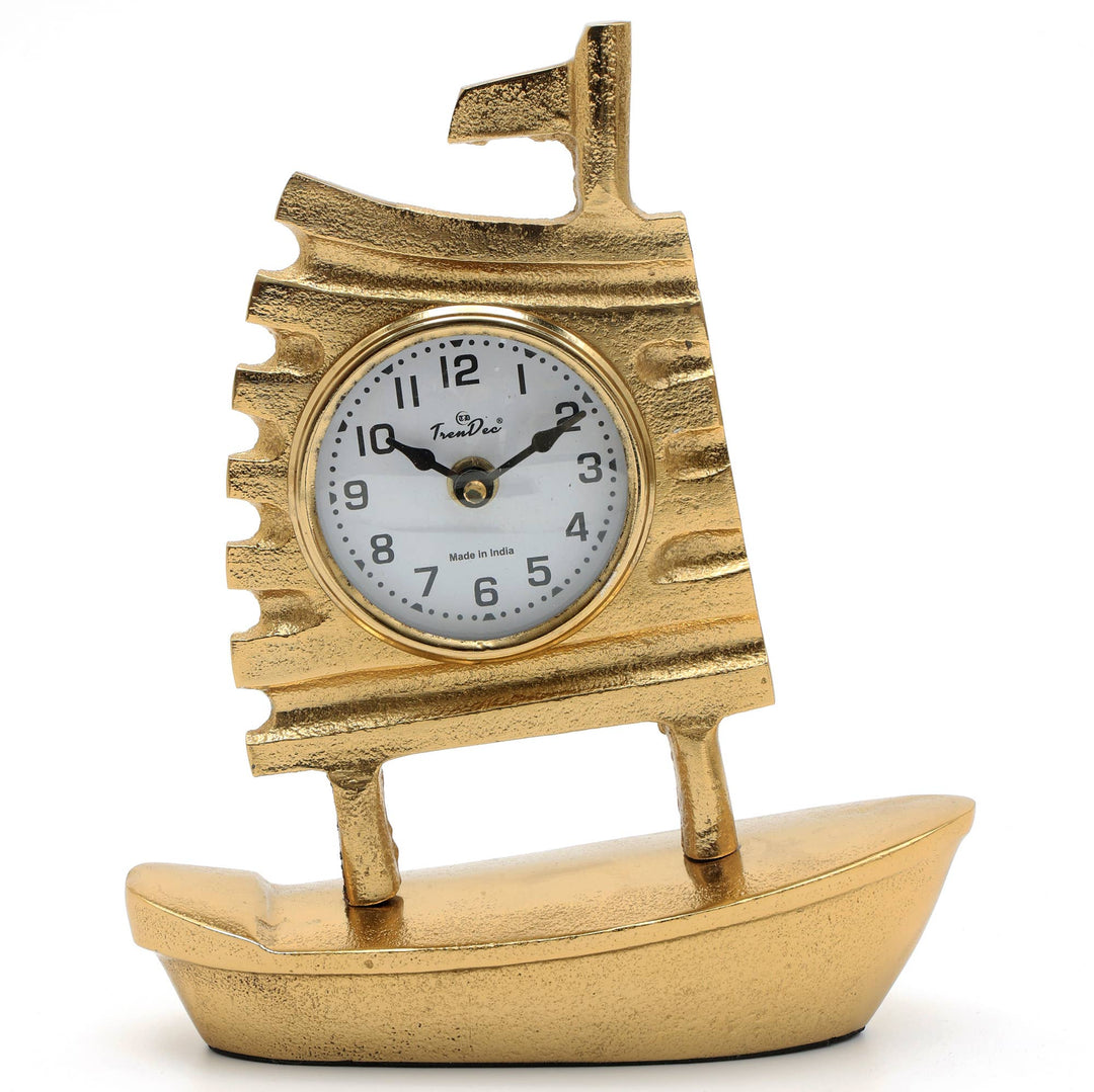 Decorative Boat Shape Table Clock with Gold Polished