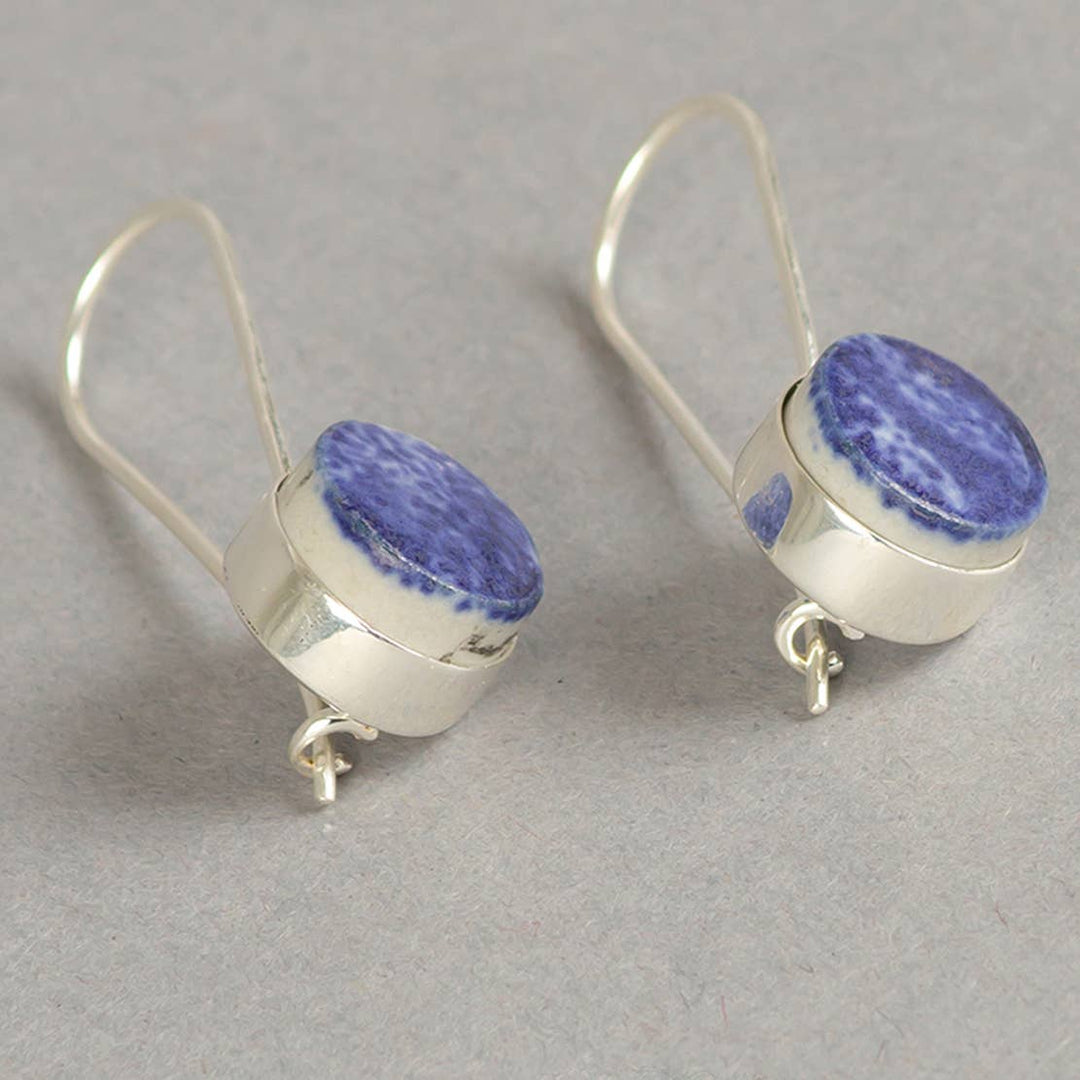 Oceanic Ceramic Dangle Earrings / Silver & Blue - Brass / L-1.45W-0.50 Inches (L X W) / Moq - 4 Pairs