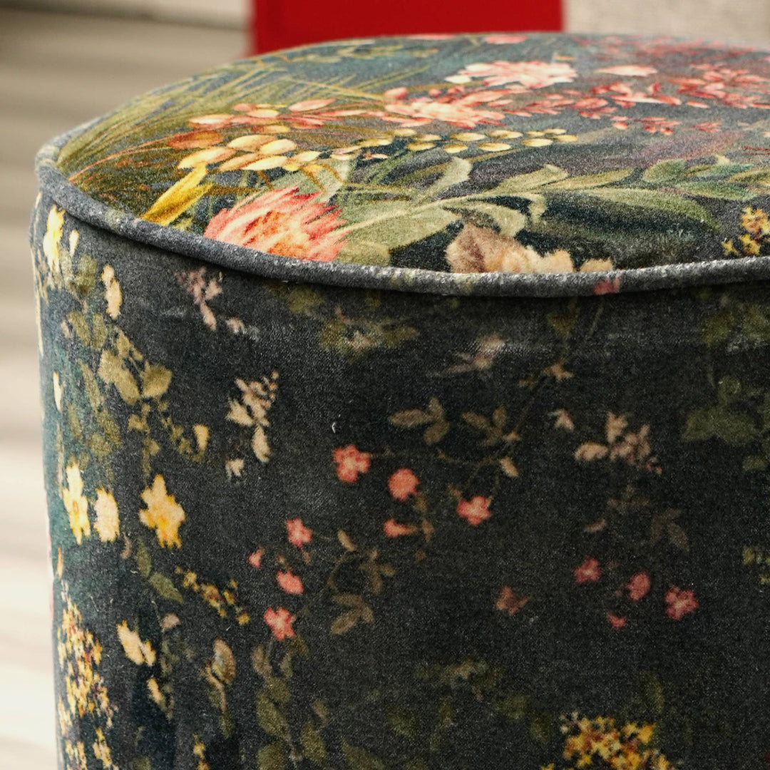 Velvet Printed Pouf -  Ivory White