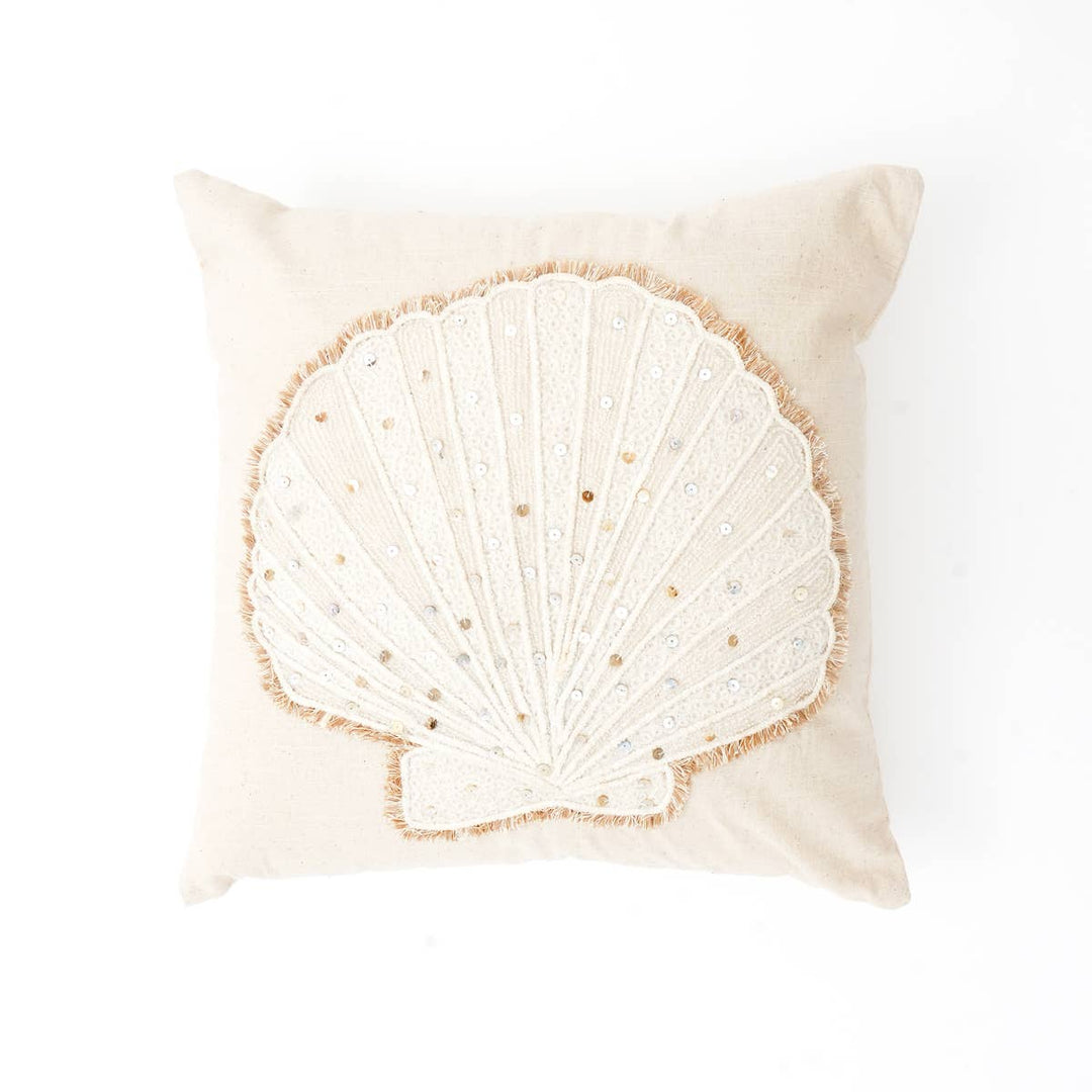 Seashell Cotton Embroidered Cushion