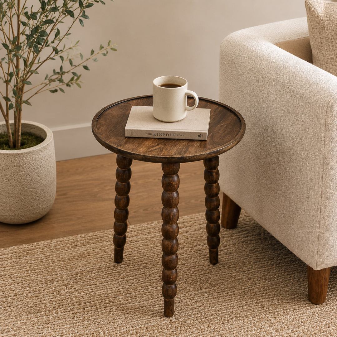 Mango Wood Round Accent Table, Knockdown