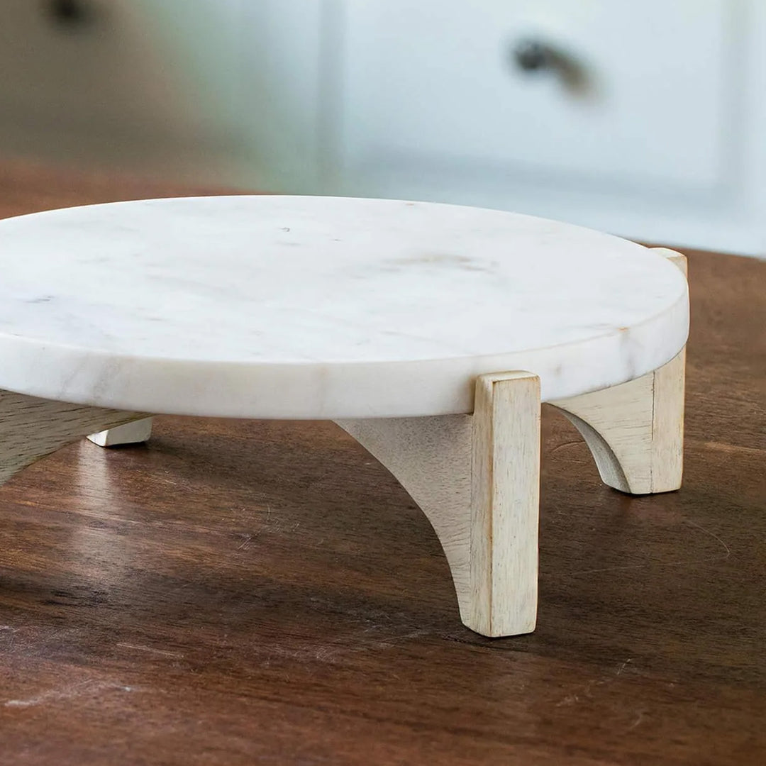 White Marble Cake Stand With Wooden Base