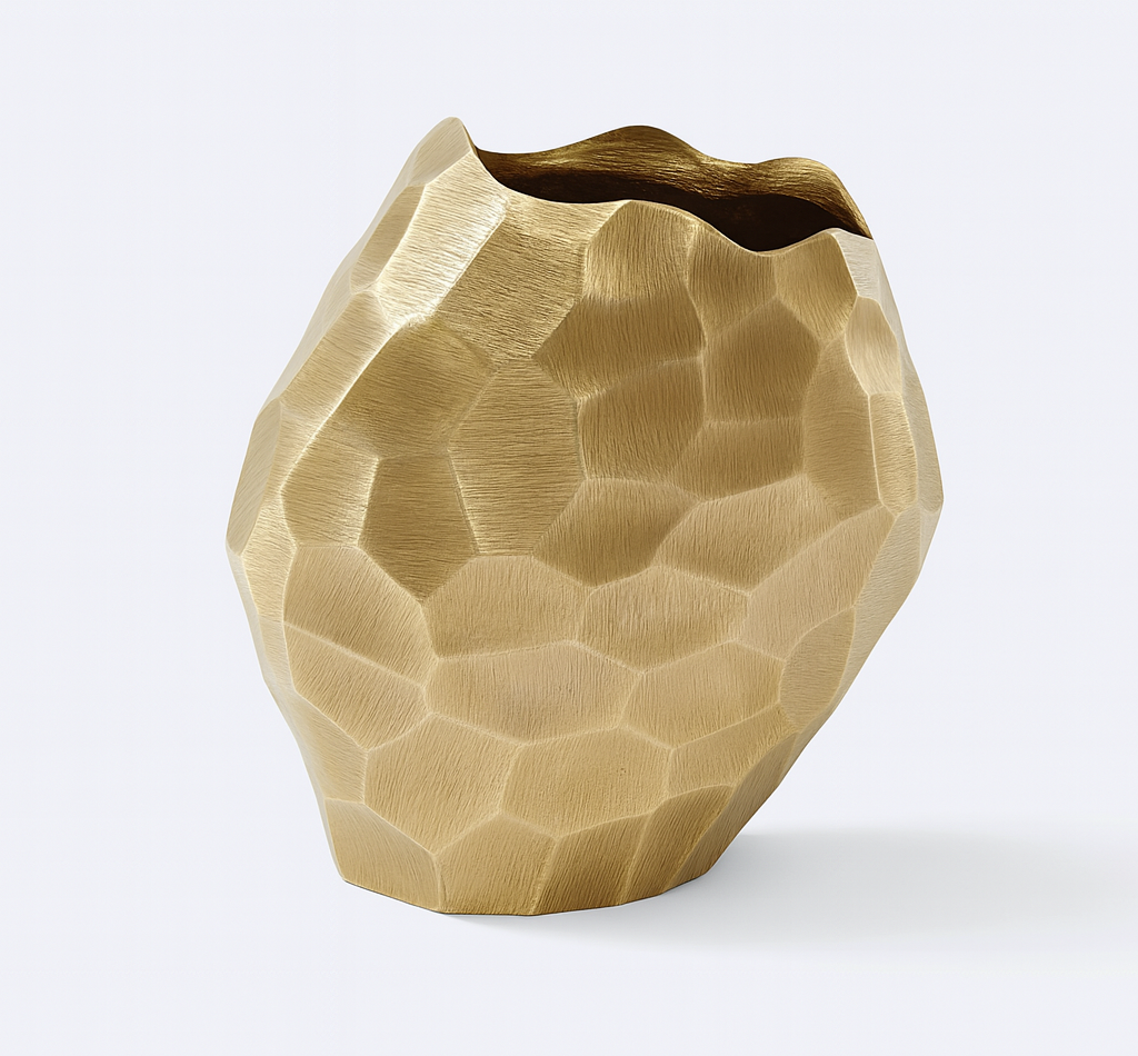 Faceted Gold Aluminum Vase | Modern Sculptural Décor