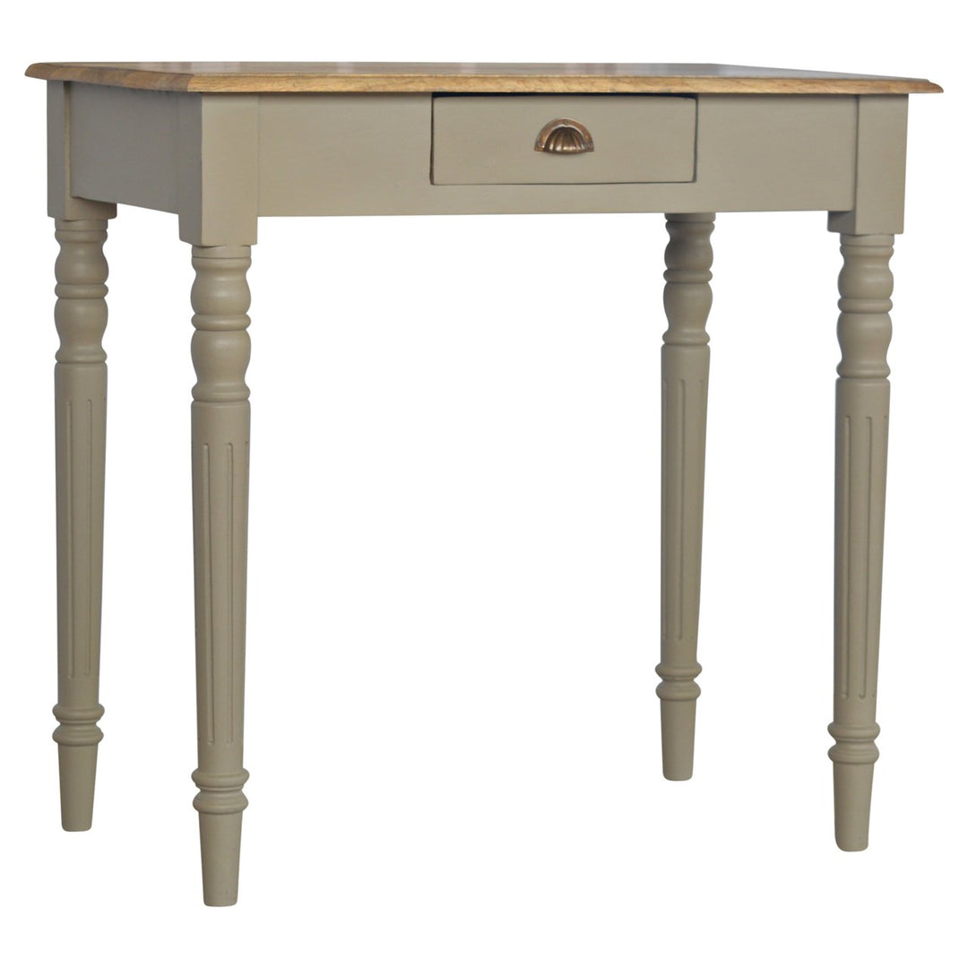 Solid Wood Hand Painted Writing Desk, 1-Drawer, Grey and Brown
