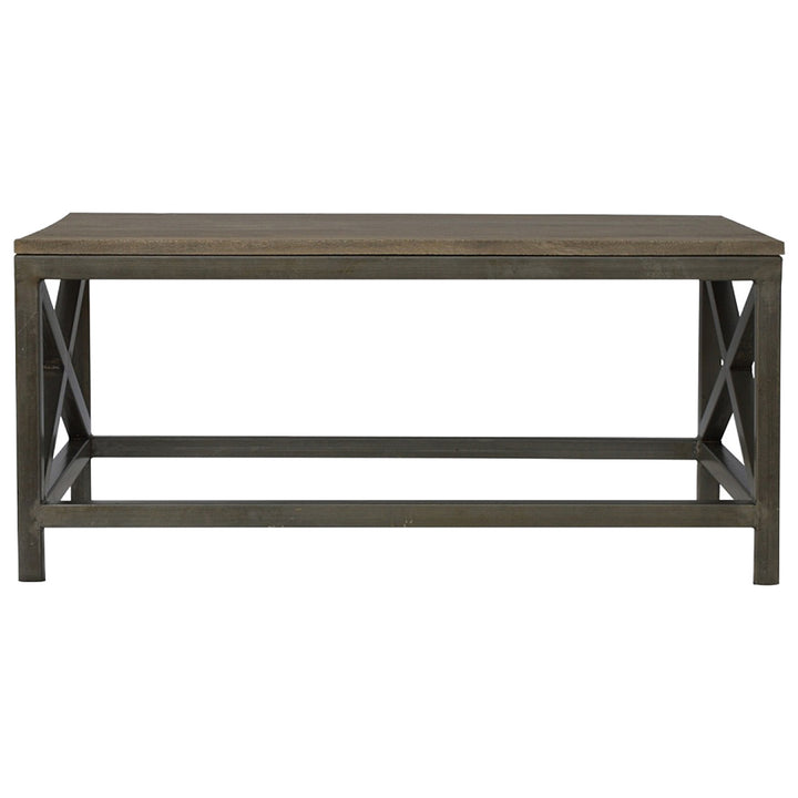 Industrial Cross Metal Coffee Table, Brown and Black