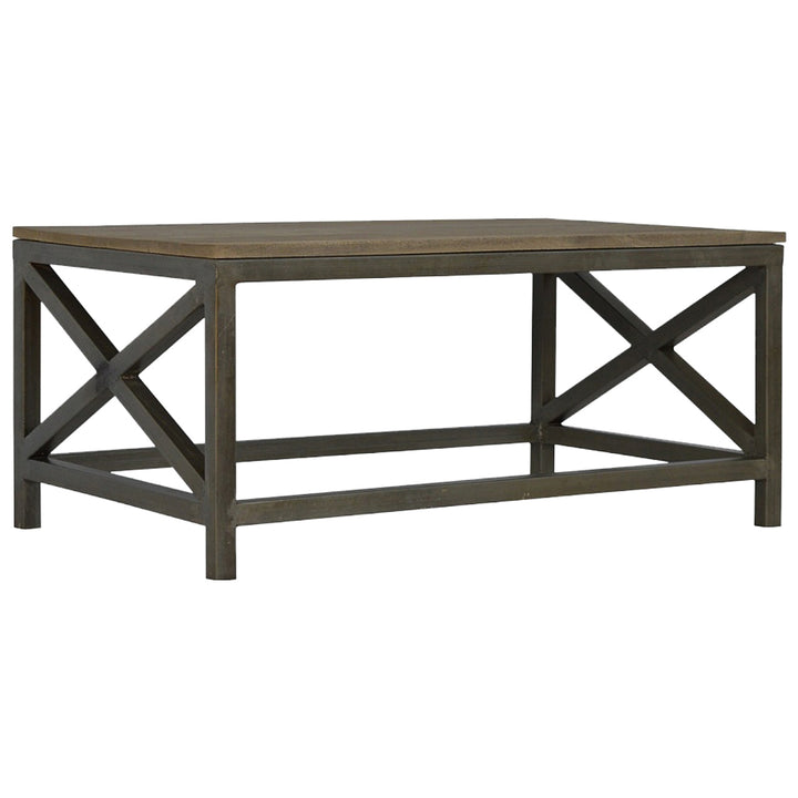 Industrial Cross Metal Coffee Table, Brown and Black