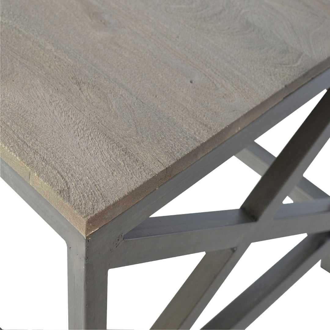Industrial Cross Metal Coffee Table, Brown and Black