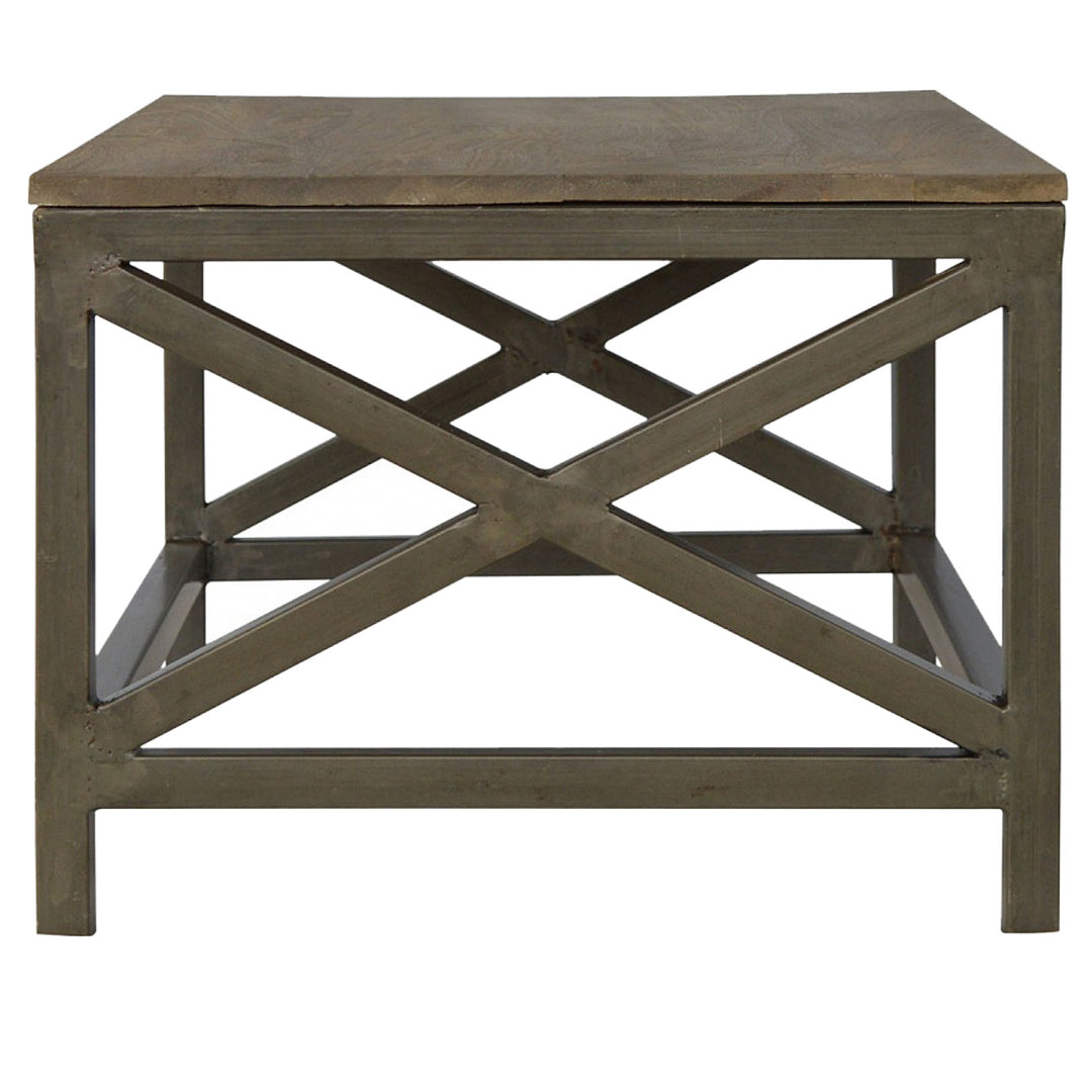 Industrial Cross Metal Coffee Table, Brown and Black