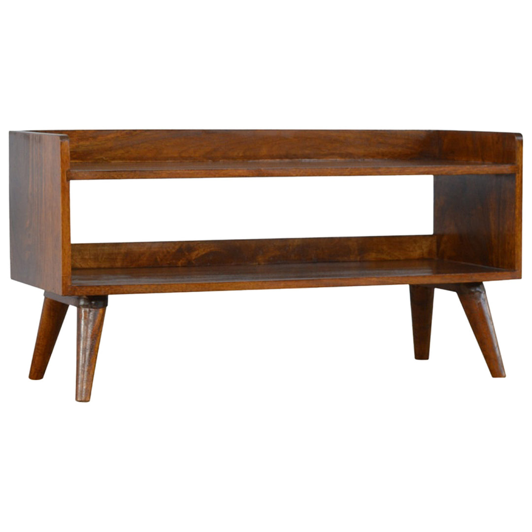 Solid Wood Nordic Storage Bench, Open Storage, Chestnut, Brown