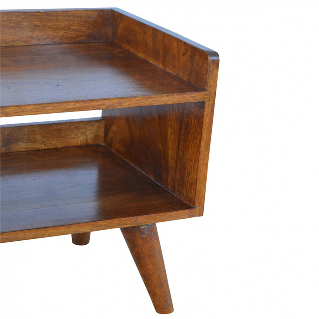 Solid Wood Nordic Storage Bench, Open Storage, Chestnut, Brown