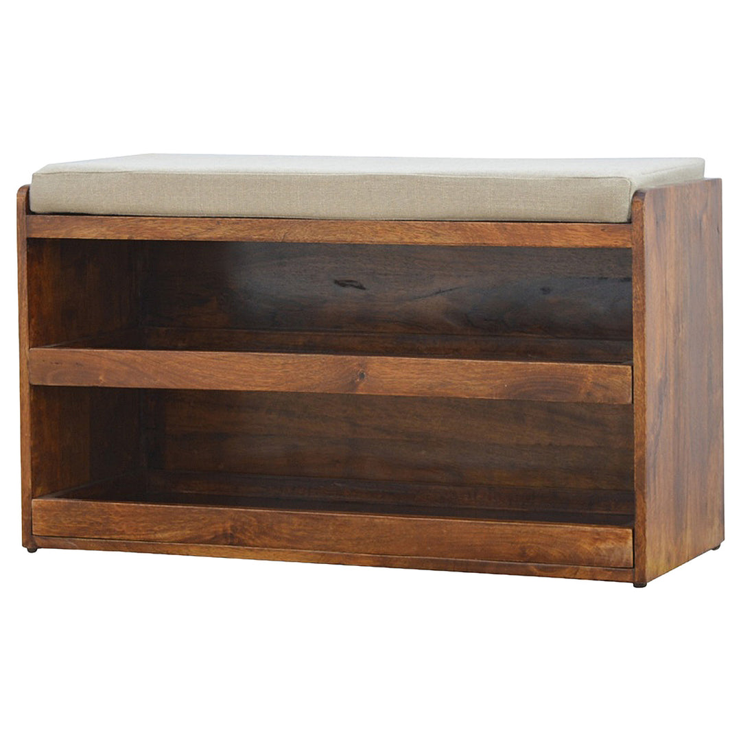 Mud Linen Pull out Shoe Bench, 2 Shelves, Chestnut