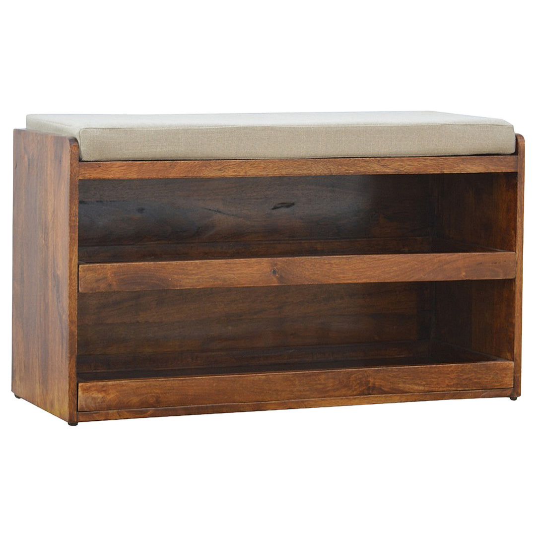 Mud Linen Pull out Shoe Bench, 2 Shelves, Chestnut